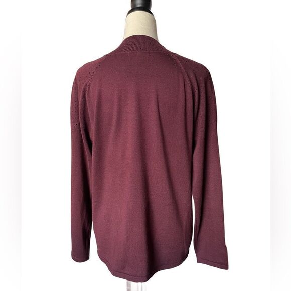 Cable & Gauge Plum Purple Pullover Sweater w/Cut Out & Beaded Top (Size: Large) - Picture 2 of 11
